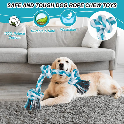 Vivifying Dog Rope Toys, 3 Knots Durable Braided Cotton Pet Chew Rope Toys for Dog and Puppy Teeth Cleaning(Blue) , Best Gift for Your Pet