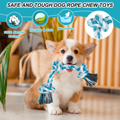 Vivifying Dog Rope Toys, 3 Knots Durable Braided Cotton Pet Chew Rope Toys for Dog and Puppy Teeth Cleaning(Blue) , Best Gift for Your Pet