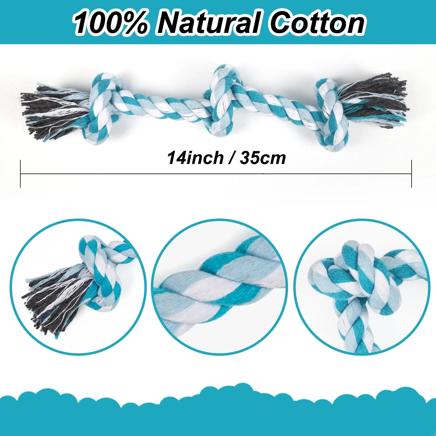 Vivifying Dog Rope Toys, 3 Knots Durable Braided Cotton Pet Chew Rope Toys for Dog and Puppy Teeth Cleaning(Blue) , Best Gift for Your Pet