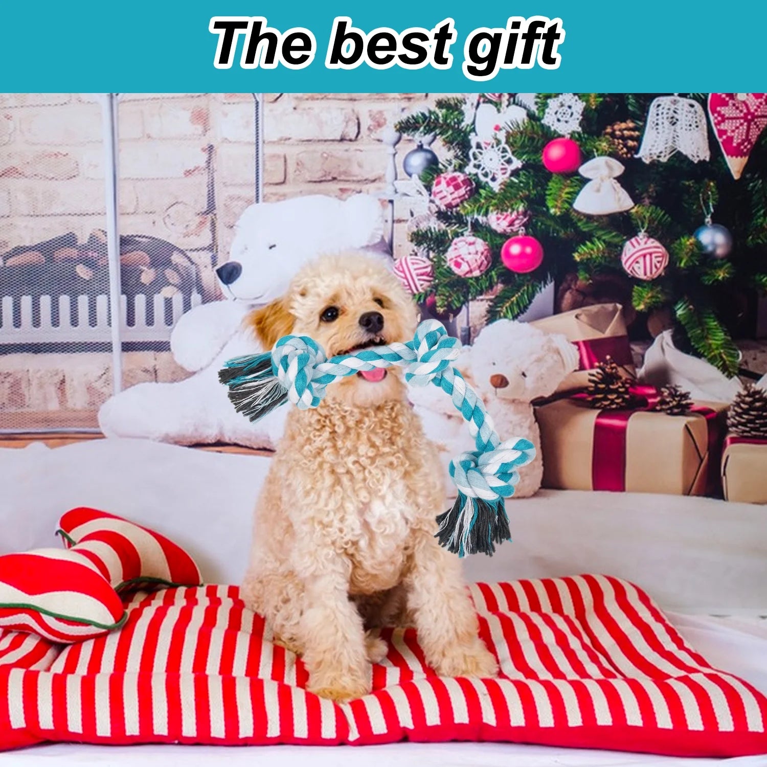 Vivifying Dog Rope Toys, 3 Knots Durable Braided Cotton Pet Chew Rope Toys for Dog and Puppy Teeth Cleaning(Blue) , Best Gift for Your Pet