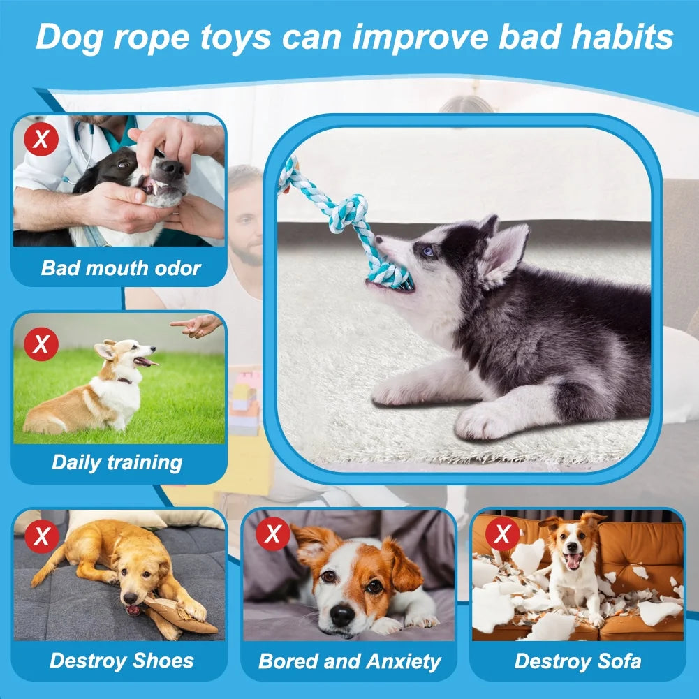 Vivifying Dog Rope Toys, 3 Knots Durable Braided Cotton Pet Chew Rope Toys for Dog and Puppy Teeth Cleaning(Blue) , Best Gift for Your Pet