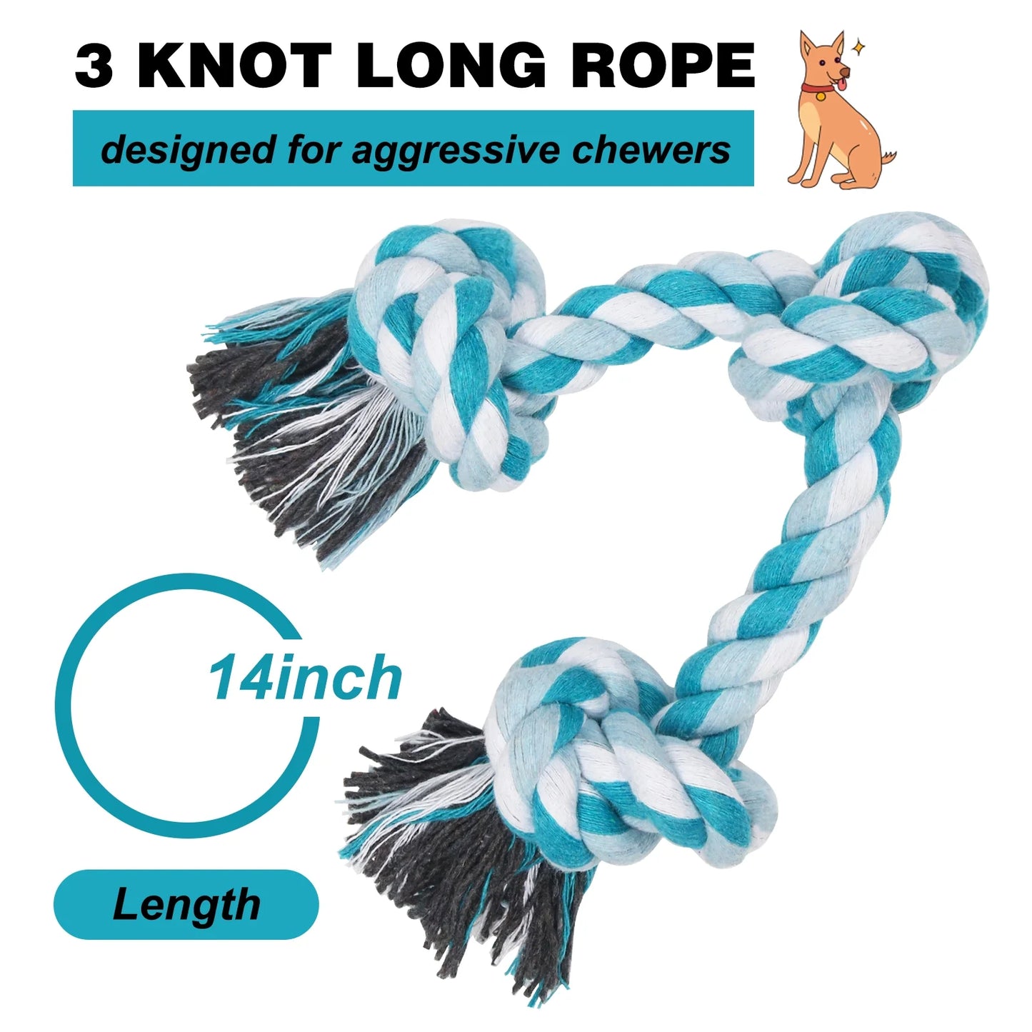 Vivifying Dog Rope Toys, 3 Knots Durable Braided Cotton Pet Chew Rope Toys for Dog and Puppy Teeth Cleaning(Blue) , Best Gift for Your Pet
