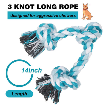 Vivifying Dog Rope Toys, 3 Knots Durable Braided Cotton Pet Chew Rope Toys for Dog and Puppy Teeth Cleaning(Blue) , Best Gift for Your Pet