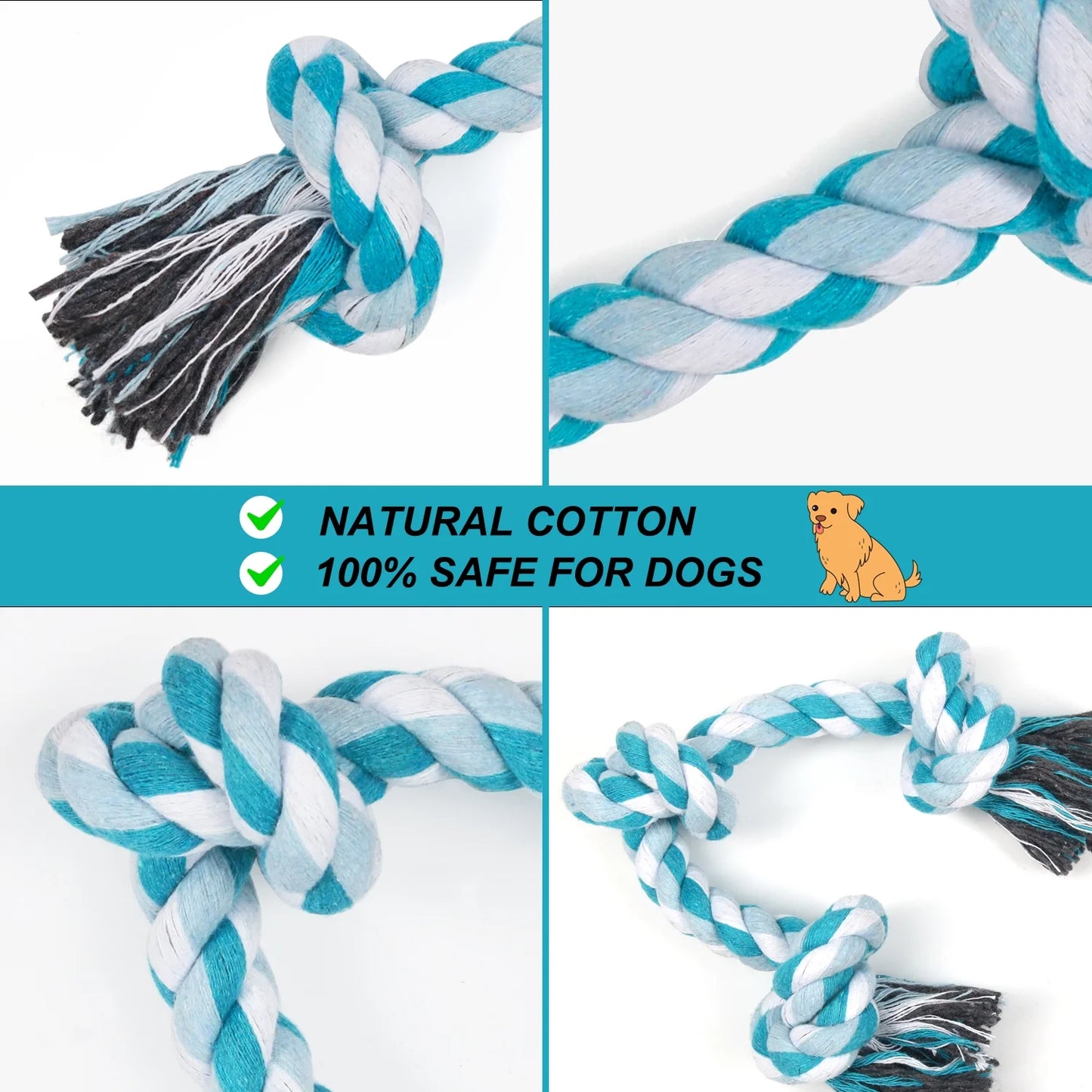 Vivifying Dog Rope Toys, 3 Knots Durable Braided Cotton Pet Chew Rope Toys for Dog and Puppy Teeth Cleaning(Blue) , Best Gift for Your Pet
