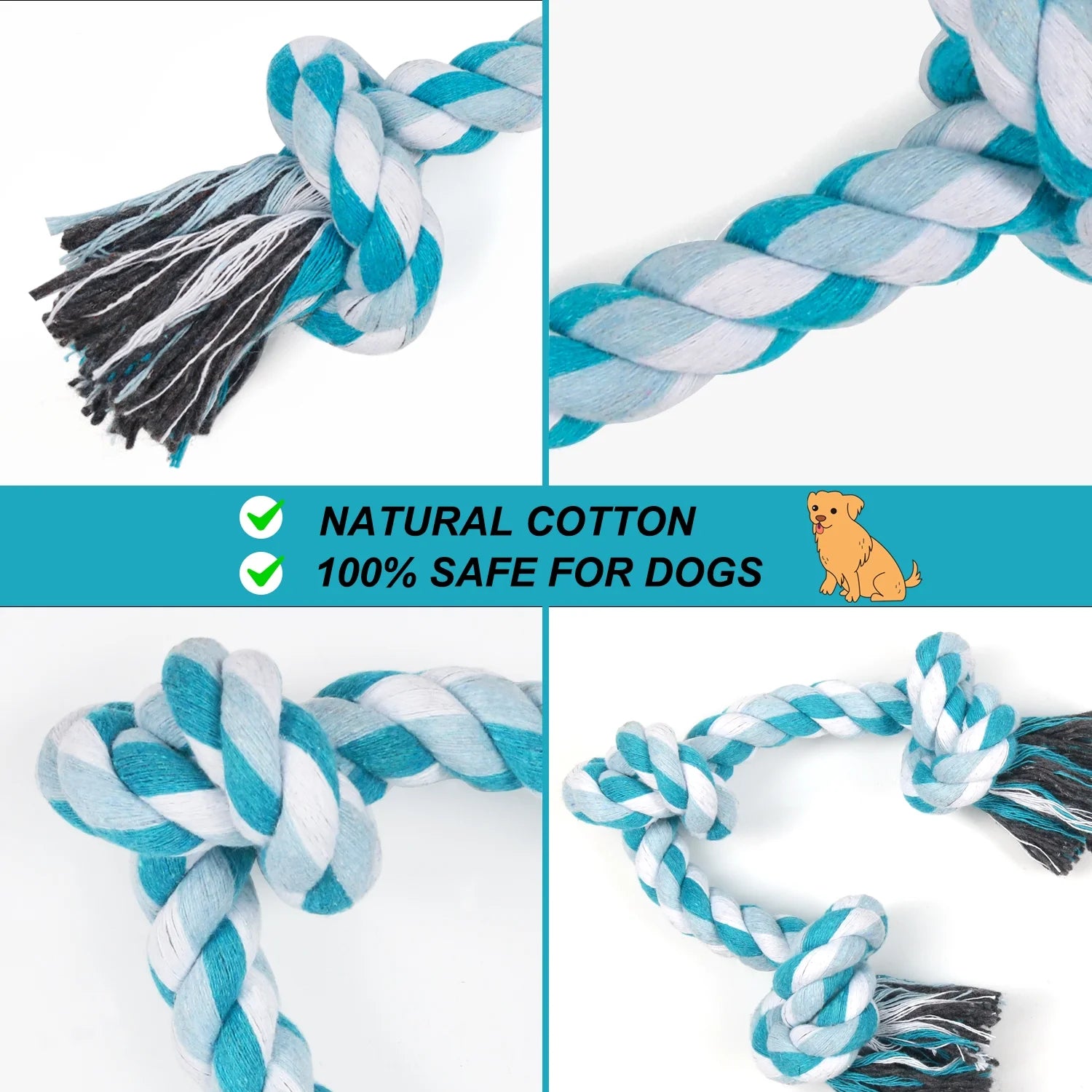 Vivifying Dog Rope Toys, 3 Knots Durable Braided Cotton Pet Chew Rope Toys for Dog and Puppy Teeth Cleaning(Blue) , Best Gift for Your Pet