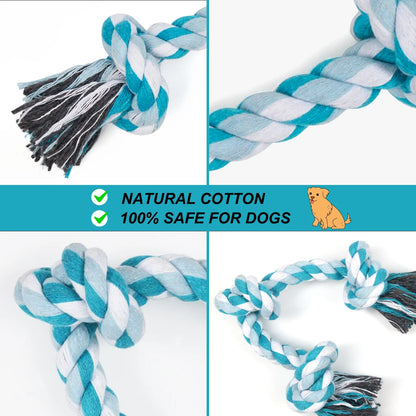 Vivifying Dog Rope Toys, 3 Knots Durable Braided Cotton Pet Chew Rope Toys for Dog and Puppy Teeth Cleaning(Blue) , Best Gift for Your Pet